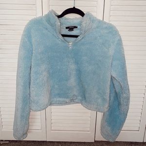 Baby blue fuzzy cropped sweater - drawstring